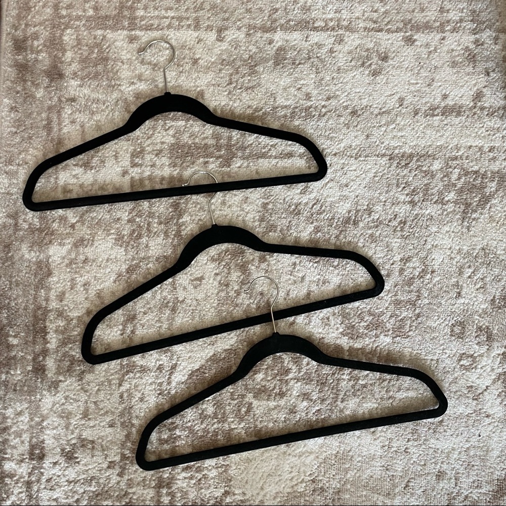 Lot of 3 Black Velvet Hangers Soft Wood Clotheshanger Bundle